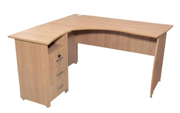 Стіл кутовий лівосторонній з тумбою, для вчителя, АЛМАНТ, 1400х1430х750 мм